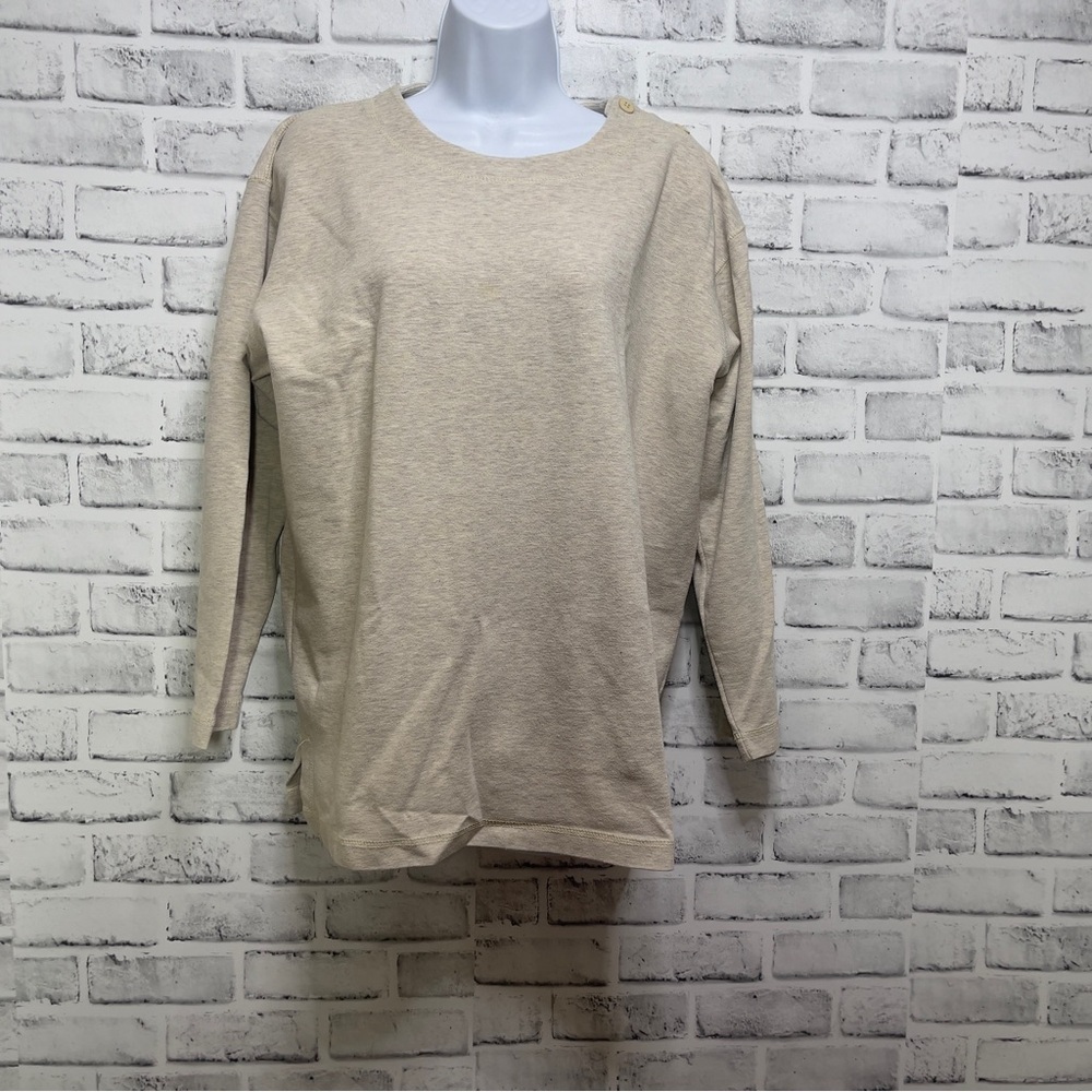 Chaus Sport Button Shoulder Heather Gray Top Large